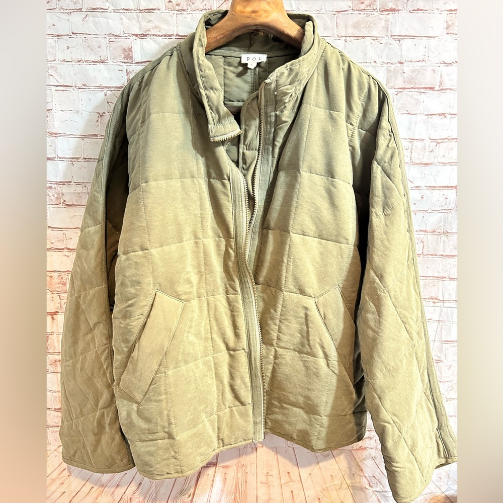 POL Olive Green Quilted Lightweight Bomber Jacket Size Large - Picture 3 of 5